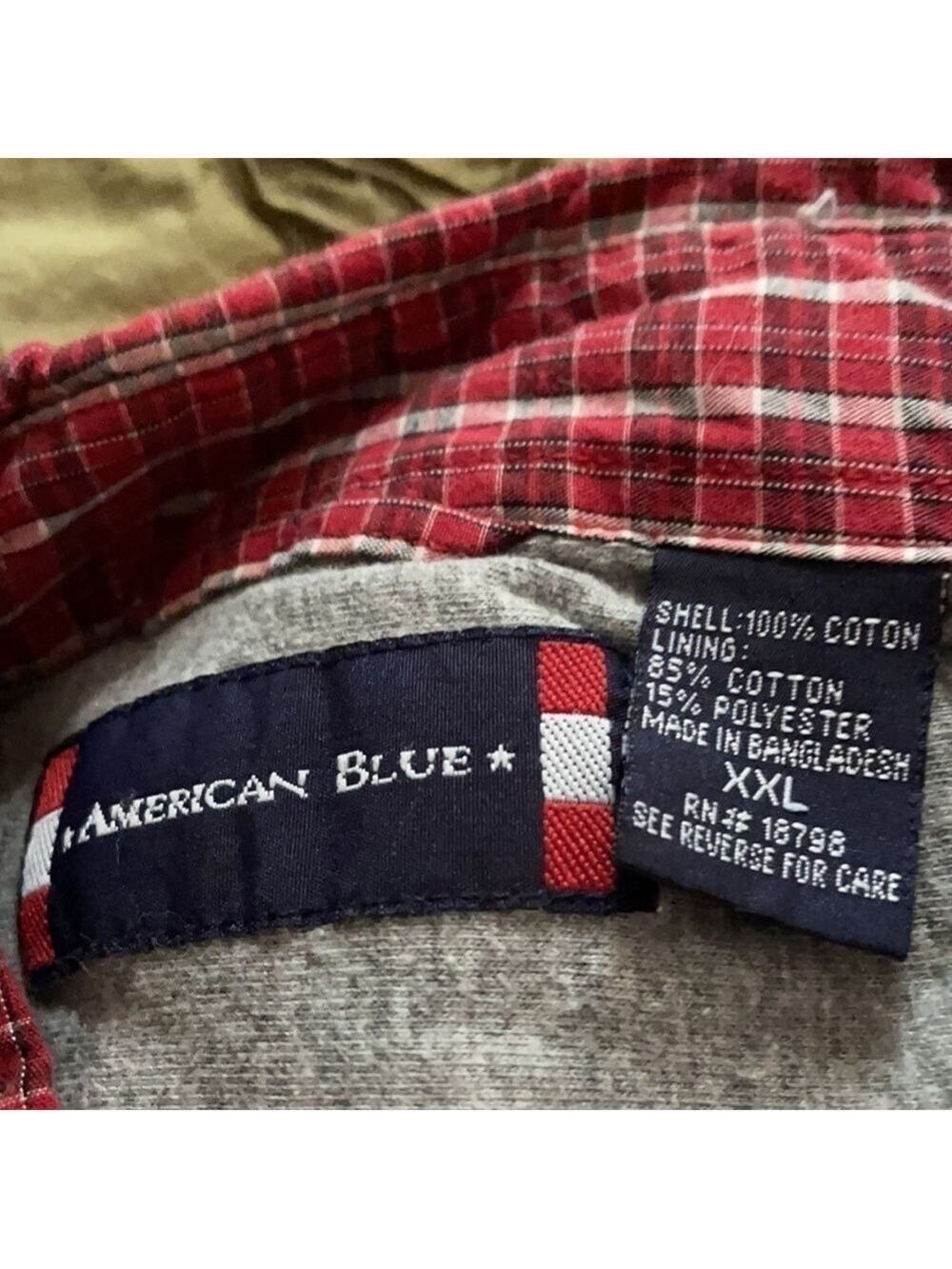 American Blue Lined Plaid Flannel Shirt Jacket | Red White Blue | XXL - Picture 3 of 5